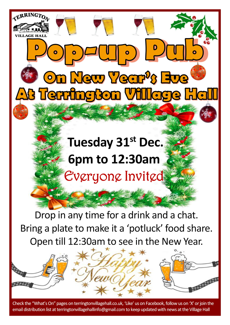 Pop-up Pub, 31<sup>st</sup> Dec 2024